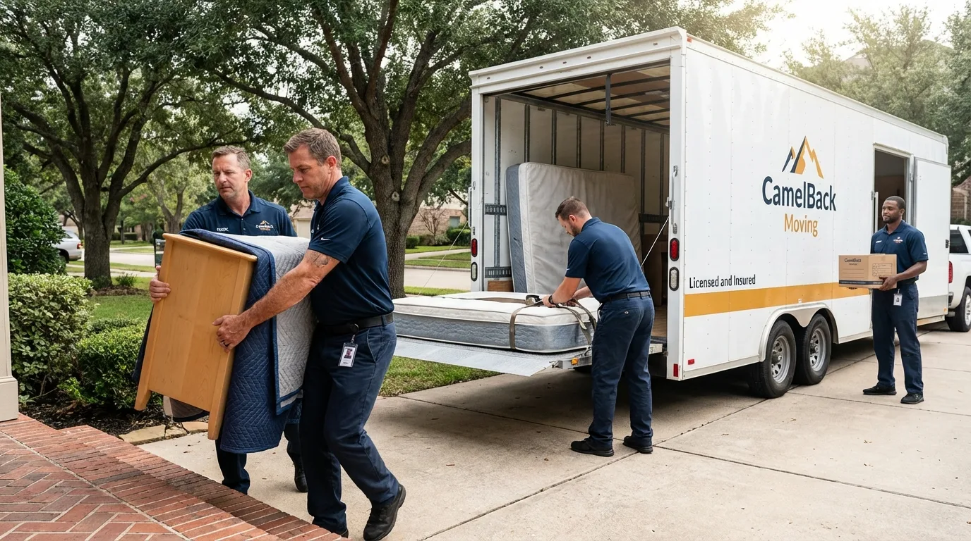 Crew loading residential truck for cross-state move from Ferrisburgh, VT