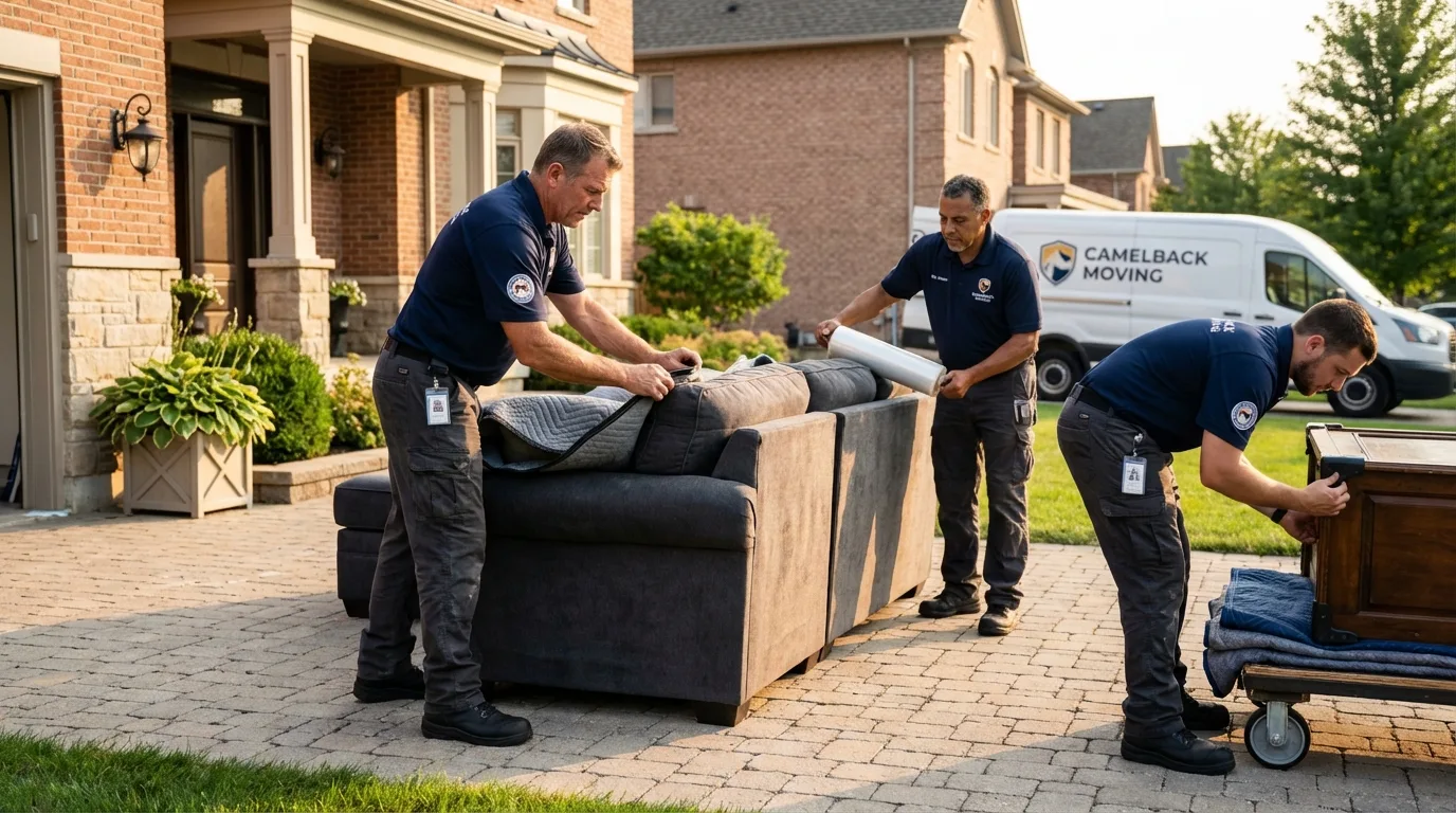 Large estate moving crew wrapping furniture in Ferrisburgh, VT